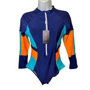 Colorblock Long Sleeve One-Piece Swimsuit By ABAFIP, NEW, Medium